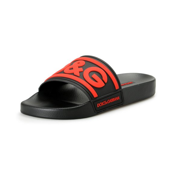 Dolce & Gabbana Men's Black & Red Logo Print Rubber Flip Flops Sandals Shoes - Picture 1 of 9